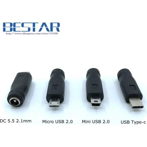 5V DC 5.5 * 2.1 mm Power Jack USB 3.1 Type C USB-C Type-c 5.5mm *2.1mm Mini USB Right & Micro USB DC Power Connector Adapter