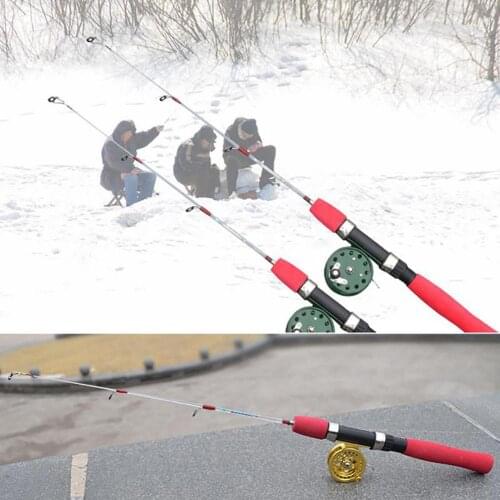 80%HOT Portable 50cm 2 Section Metal Shrimp Prawn Winter Ice Fishing Rod Pole Tackle