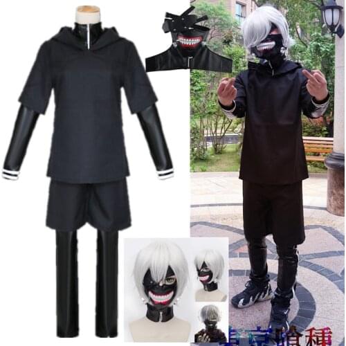 Anime Tokyo Ghoul Kaneki Ken Cosplay Costume Set Jacket Shorts Leather Clothing Pants Mask Wig Suit Props
