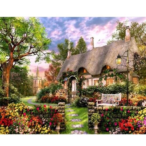 Frameless rural landscape DIY digital painting acrylic hand-painted oil painting home decoration 40X50 cm artwork