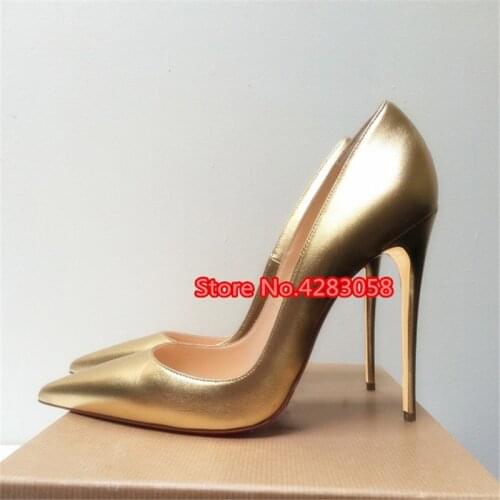 Free shipping fashion women Pumps lady Gold matt leather point toe high heels shoes thin heeled 12cm 10cm 8cm Stiletto bride