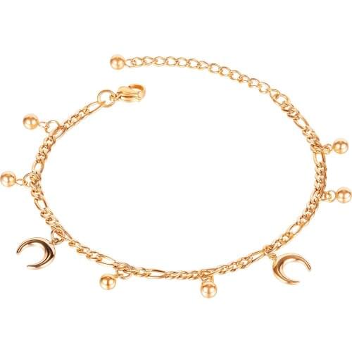 Stainless Steel Rose Gold Moon Bead Women Anklets Ankle Bracelets Jewelry Girl Decoration On The Leg Cuban Link Anklet Wholesale