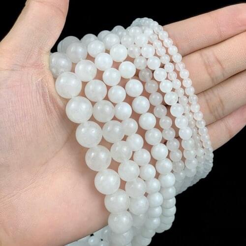 MKTREG Natural White Marble Stone Beads Top Quality Round Alabaster Loose Beads 4/6/8/10/12mm Ball Jewelry Bracelet Making DIY