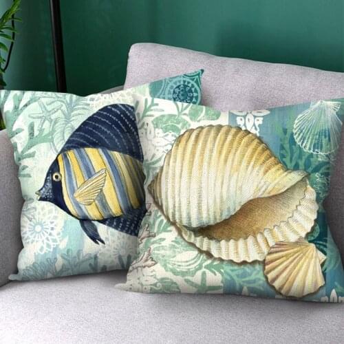 Fuwatacchi Marine Life Photo Cushion Cover Ocean Conch Fishes Print Throw Pillow Covers for Home Sofa Decor Pillowcases 45x45cm