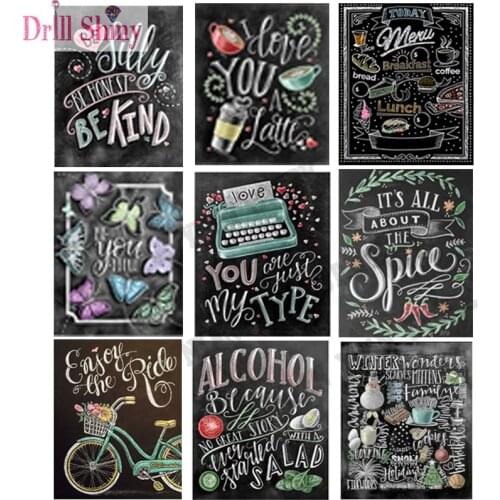 Black Background Letters Mosaic Drill Resin 5D Diy Diamond Painting Embroidery Cross Stitch Kit Landscape Needlework Decorations