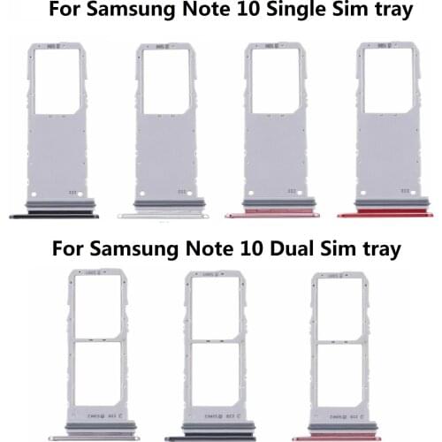 Single Sim Dual Sim Card Tray Holder Slot for Samsung Galaxy Note 10 Silver Black Red Pink Grey