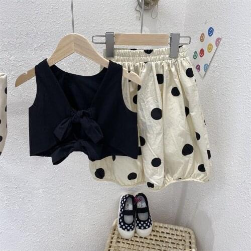 Childrens two-piece 2021 summer childrens suit girls' suit small flower shirt polka dot skirt skirt middle and small children
