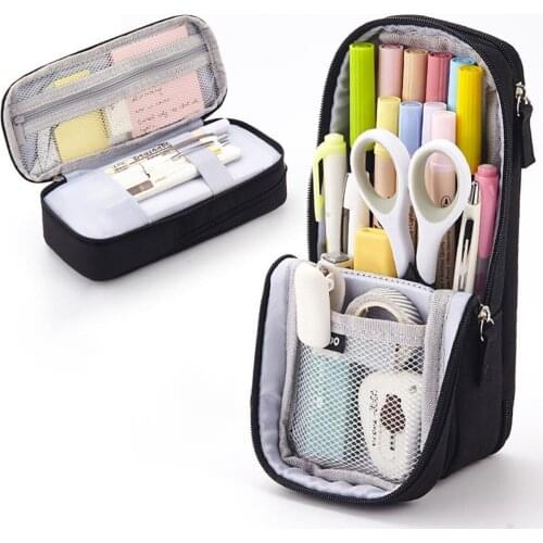 Double Layer Stand Pencil Stationery Case Large Capacity Make Up Bag Gift Supply