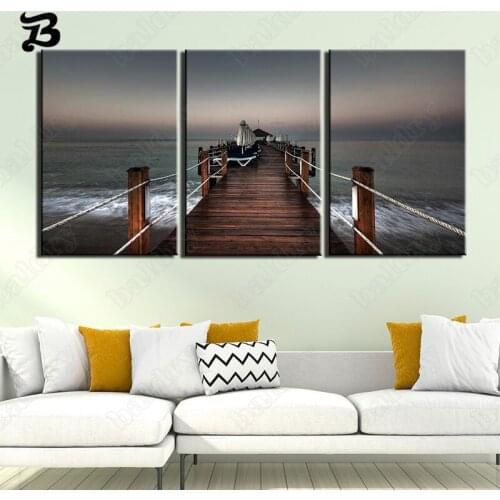 Canvas Painting 3 Piece Home Decoration Wall Art Dock Bridge Canvas Poster and Print Wall Pictures Landscape Art for Living Room