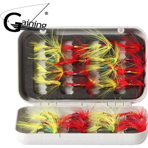 Fly Fishing Flies Kit 32pcs Assorted Fly Fishing Lures Hooks Fishing Feather Bait Lures Dry Wet Flies Fishing with Box De Pesca