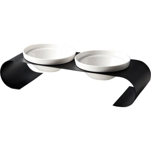 1PC Ceramic Cat Bowl Iron Bracket Double Bowl Heightened Pet Bowl Iron Frame Double Bowl Heightened Pet Bowl