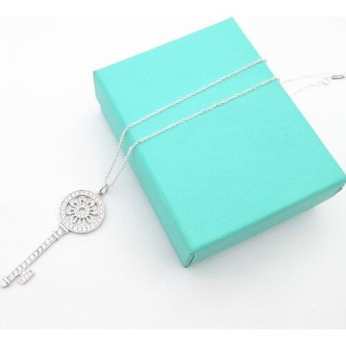 100% pure silver ms classic vintage rose gold hollow out key set zircon sweater chain necklace pendant couples adorn article