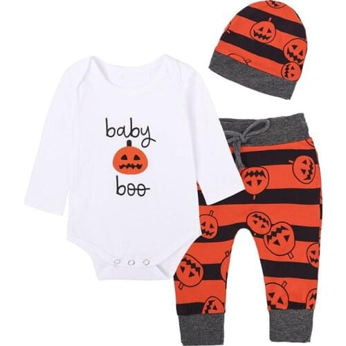 3PCS Baby Boy Girl Winter Clothing Set Baby Boo Bodysuit+Pant+Hat Halloween Holiday Festival Autumn Baby Boy Outfit Sets