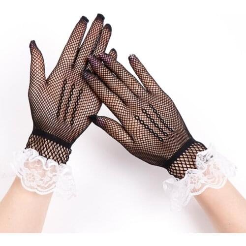 Lace Gloves Stretch Mesh Gloves Ladies Elegant Lace Mesh Hollow Black Sexy Nightclub Etiquette Wedding Gloves