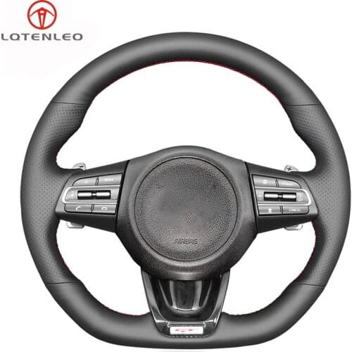 LQTENLEO Black Artificial Leather Hand-stitched Comfortable Soft Car Steering Wheel Cover For Kia Stinger 2017 2018 2019 2020
