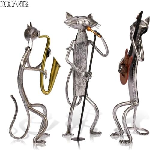 Tooarts Metal Escultura Sculpture A Playing Guitar/Saxophone/Singing Cat Home Furnishing Articles Handicrafts For Art Home Decor