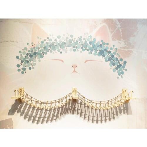 Roped Cat Bridge Climbing Frame Wall Mounted Wood Cat Tree House Bed Sisal Scratching Post Jumping Bridge Pet Furniture 90cm