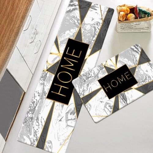 Marble Pattern + Letter Pattern Printing Living Room Porch Kitchen Floor Mats Two-Piece Set, Non-Slip And Wear-Resistant