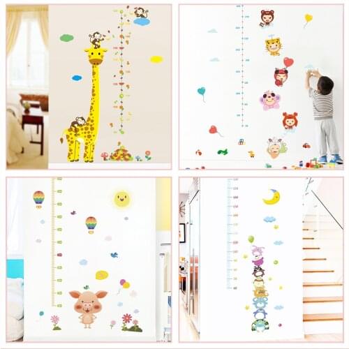 Cartoon Giraffe Growth Chart Wall Stickers Kids Room Home Decoration Pig Monkey Owl Animals Mural Art Height Measure Wall Decals