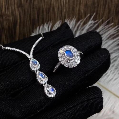 Natural And Real Moonstone jewelry set Natural RealMoonstone 925 sterling silver 1pc pendant,1pc ring