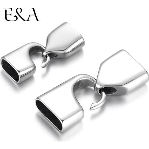 Stainless Steel Hook Clasps Set for 10mm 15mm Flat Leather Connector Mirror Polish End Cap Bead Bracelet Jewelry Making Findings