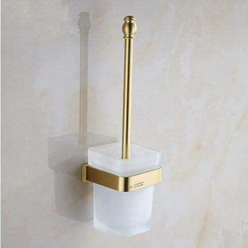 COOANHO Wall-Mounted Toilet Brush With Bracket, Brass Bathroom Toilet Brush Set With Bracket Frosted Glass (Gold)