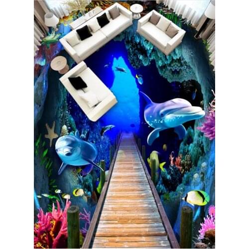 Customize dolphin 3d flooring wallpaper roll size dolphin For living room bedroom bathroom photo wallpapers 3d floor painting