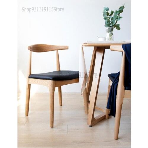 Solid Wood Dining Chair Modern Simple Ox Horn Chair Household Office Mahjong Desk Chair Nordic Leather Back Dining Table Chair
