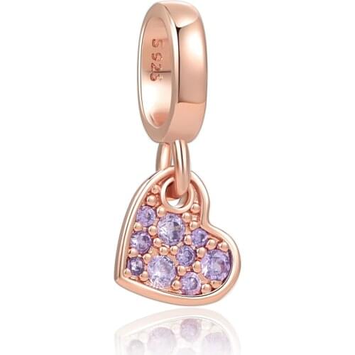 New Original Rose Gold Purple Dangle Diy Bead Fit European Pandora Charms Bracelet Bangles Jewelry P607