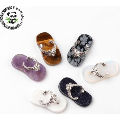 Slippers Mixed Stone Pendants, with Brass Findings, Jewelry Findings, 23x11x7mm, Hole: 8mm