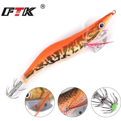 FTK Fishing Lure Fake Shrimp Squid Jig Wood Lure Hard Bait Fishing Wobbler Artificial Bait 1pc 13ColorsJigging Lure Octopus Bait