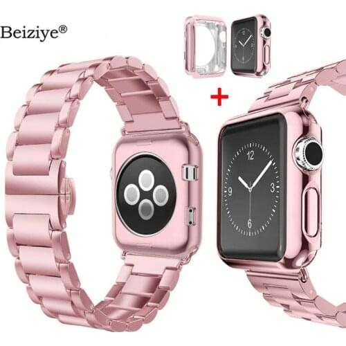 Case+Stainless Steel Strap For Apple Watch 40mm 44mm iWatch Series 4 5 6 Band link Bracelet apple watch band 38mm 42mm Series 3