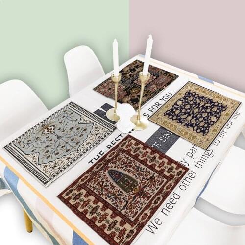 42x32cm Retro Geometric Placemat Scania Flower Linen Table Napkin Catcher Stripe Printed Square Pattern Decorative Table Mats