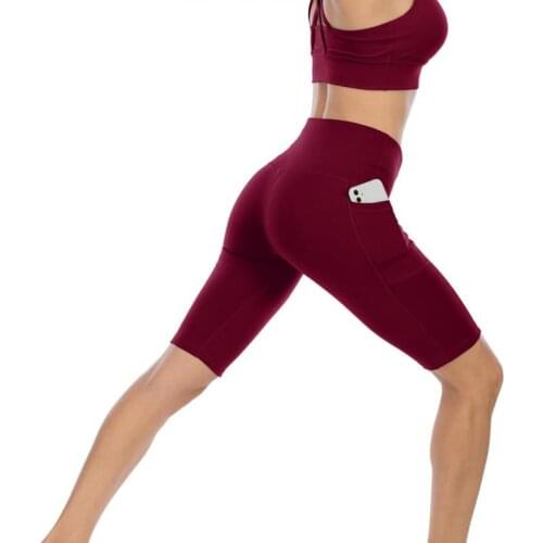 SALSPOR High-Waisted Ladies Gym Wear Sexy Leggings Sport Women Fitness Pants Pocket Five-Point Breathable Jeggings