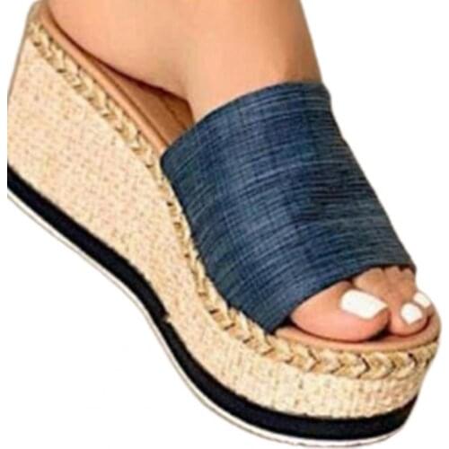 Thick Women Slippers Leather Fabric Platform Wedges Footwear Open Toe Anti Skid Sandals Office Anti-slip Shoes