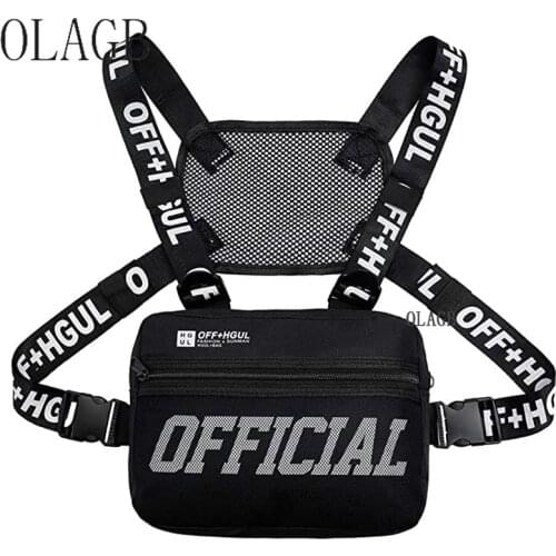 Male Letter Shoulder Square Waist Streetwear Bags Women Canvas Tactical Bag Men Bullet Street Hip Hop Chest Vest Pack G122
