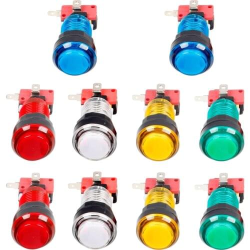 10x New Arcade LED Full Color Push Button With Micro Switch For Acade Machine Mame Jamma PC Games Multicade White Buttons