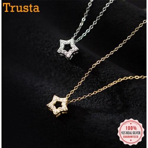 TrustDavis Real 925 Sterling Silver Fashion Hollow Star Shiny CZ Choker Necklace For Women Wedding Birthday Fine Jewelry DB104