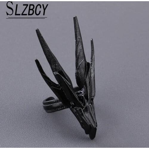 Vintage Black Color Dragon Head Rings Exaggerated Retro Punk Dragon Ring Opening Adjustable Finger Rings For Women Men Jewelry