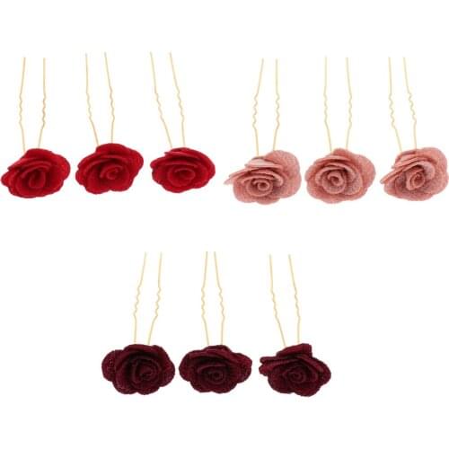 3pcs Hairpins with Rose Flower Hair Accessories Headdress Jewelry Wedding Decoration