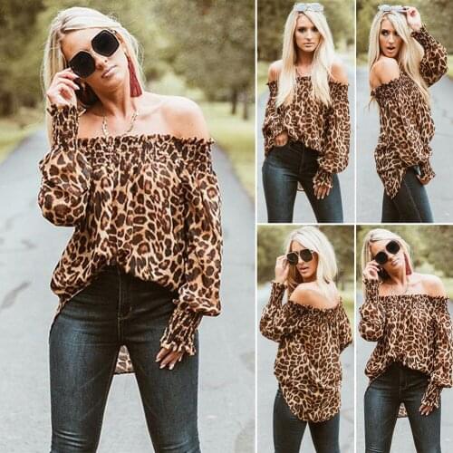Sexy Leopard Long Sleeved Korean Fashion Spring Autumn Summer Vintage Clothes For Women T-Shirt Tops Blouses Vetement 2021