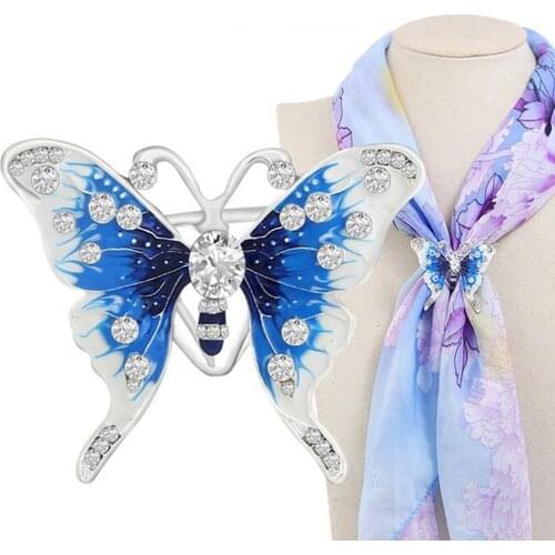 Women Vintage Butterfly Scarf Buckle Ring Slide Clip Shiny Clothing Jewelry