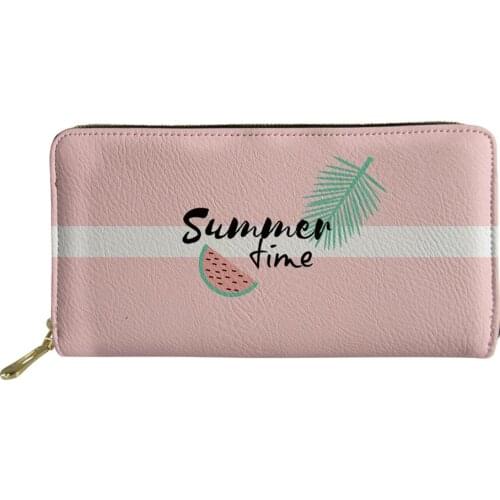 Women Print Wallets PU Leather Zipper Summer Time Phone Bag Clutch Card Slots Coin Purse Female Wallets Ladies Card Holder