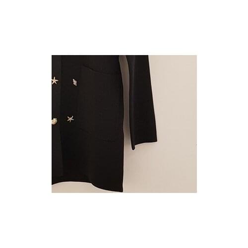 Women Double Breasted Sweater Black Long Sleeve Loose Ladies Knitwear Cardigan Coat 2021 Autumn New