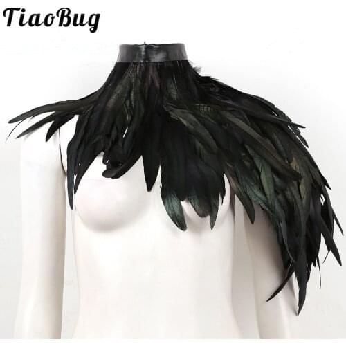 Gothic Real Black Feather Cape Shawl Shoulder Wings Choker Collar Halloween Party Goth Rave Costume for Women