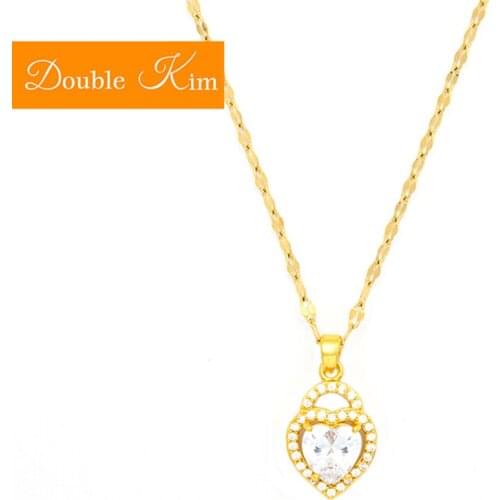 Love Heart Zircon Pendant Necklace Titanium Stainless Steel Inlaid Zircon Gold Color Chain Necklace Fashion Trendy Women Jewelry