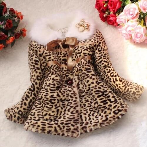 Winter Jacket For Girls Leopard Faux Fur Coats Fashion Children Kids Warm Thick Plush Princess Outwear Tops Doudoune Enfants