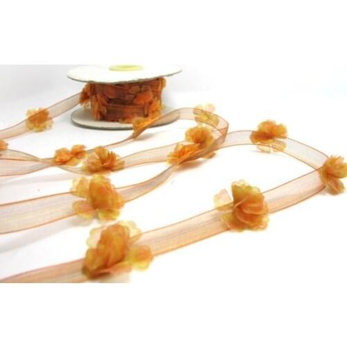 1/2 Inch Ombre Chiffon Trim with Multicolor Chiffon Handmade Flowers|Organza Floral Trim|Hair Decorative Embellishment