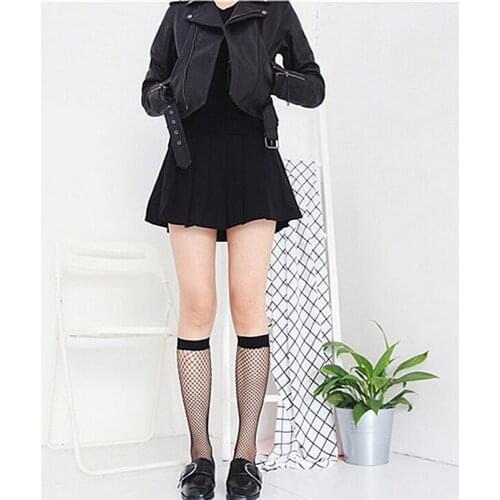Harajuku goth punk series female essential hollow thin black fishnet Medium height tube socks women sexy socks