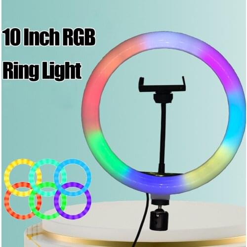 10 Inch RGB Ring Light Photography Lamp Beauty Light 3000K-6500K Light USB with Phone Holder for Live Streaming Makeup Vlog